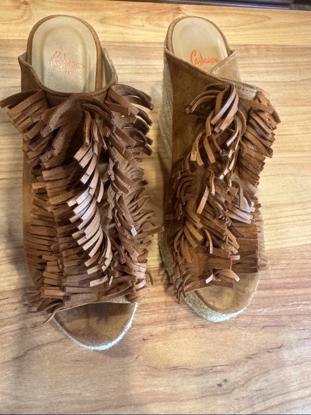 Castaner Tan Suede Fringe Wedge Espadrille Mules